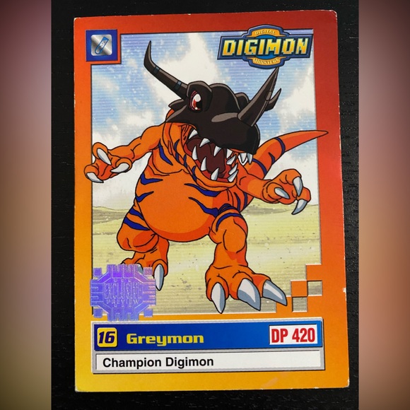 🔴2/$10 SALE🔴 1999 Greymon Exclusive Preview Digimon Card - Picture 1 of 2